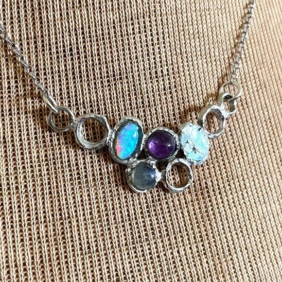 Silpada Sterling Silver 925 Necklace Roman Glass Amethyst Opal Labradorite Rare - Picture 2 of 16